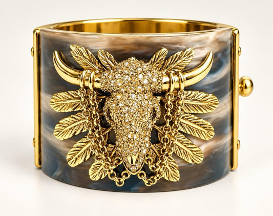 Vintage Roberto Cavalli Brown Western BullHead Chain Bracelet Cuff