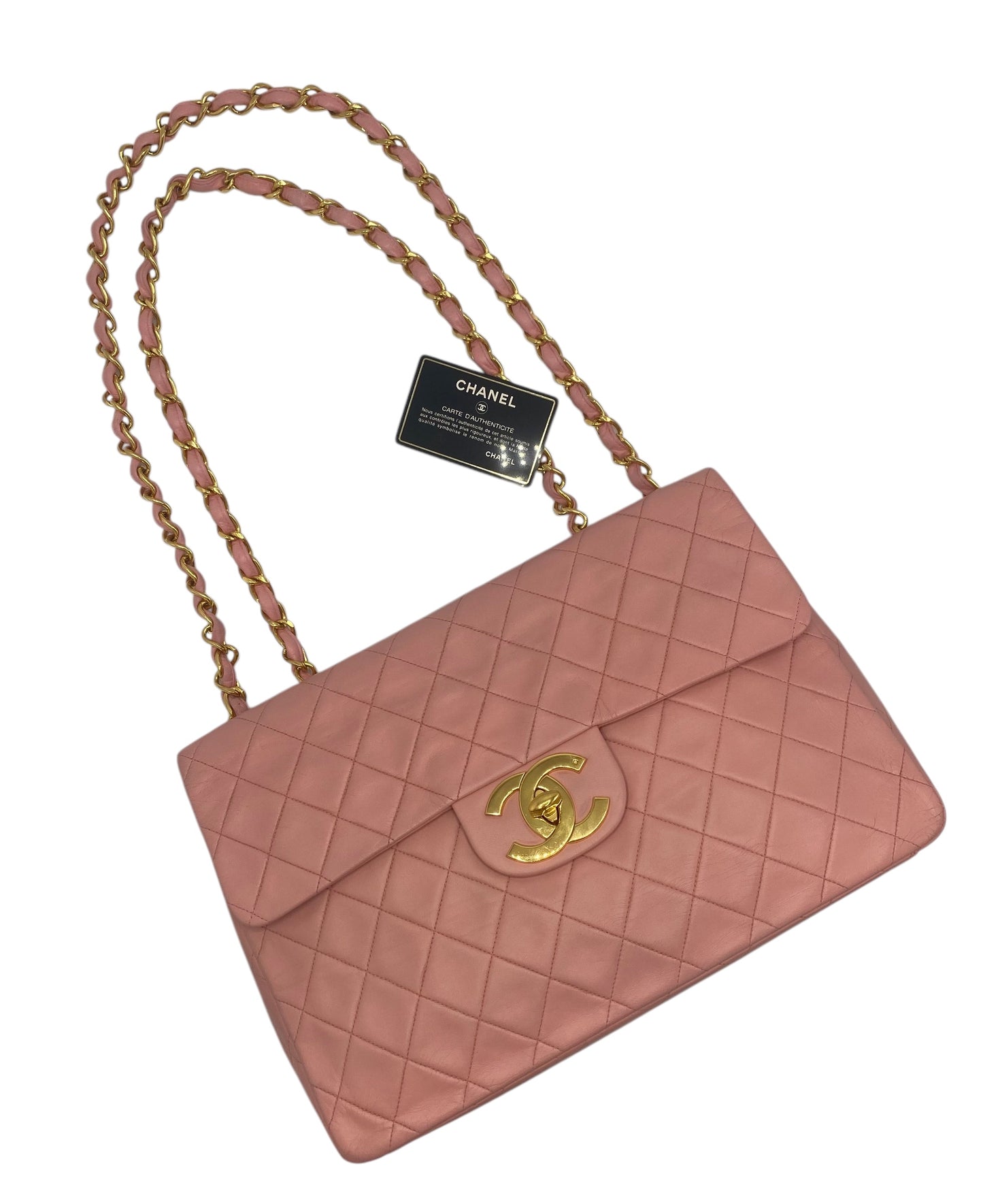 Chanel Vintage 90’s Barbie Pink Lambskin Maxi 24K Gold Hardware