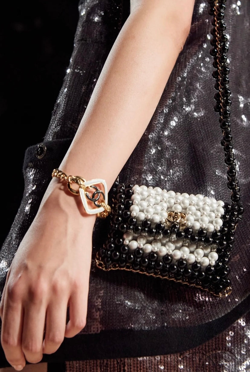 Rare Chanel 22S CC Sequin Cream Iridescent Vest Mini Dress Waistcoat Cardigan FR 40