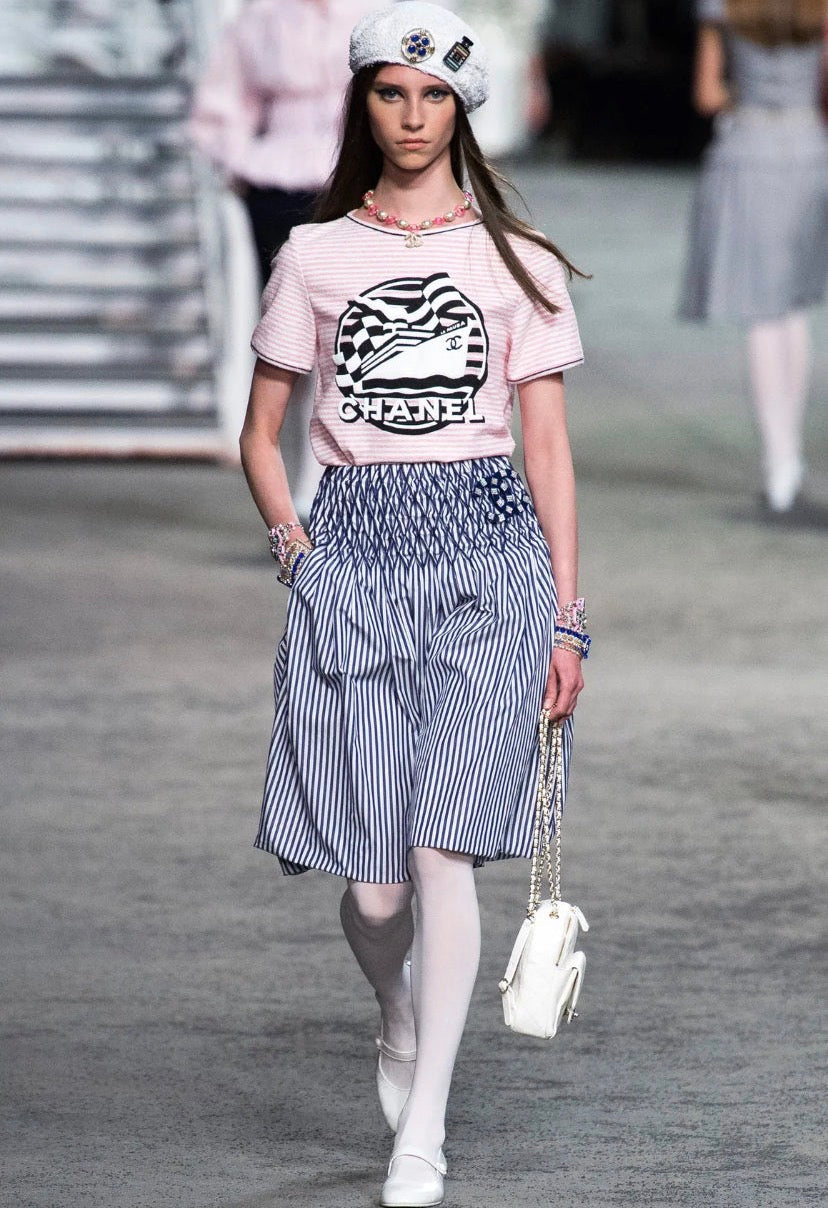 Chanel 19C La Pausa Runway Blue Blouse Top Shirt FR 34