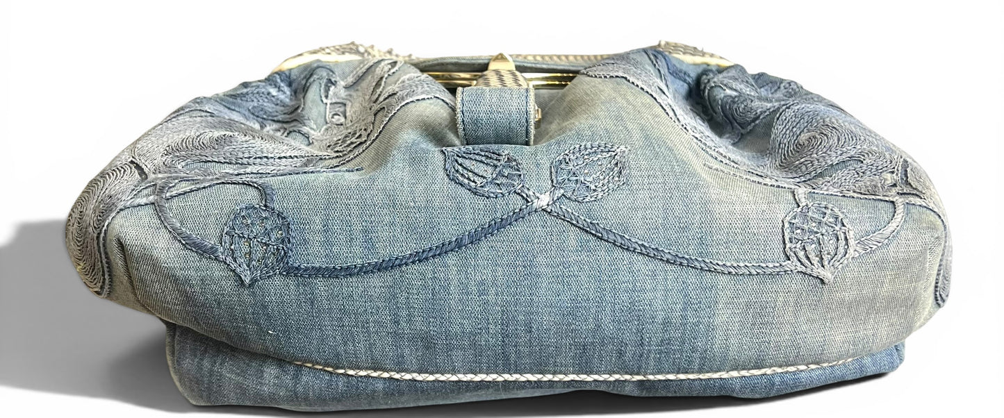 Vintage Fendi 2006 SS Limited Edition Blue Denim Squirrel Embroidered Spy Bag