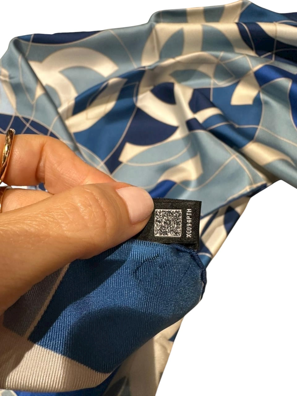 Chanel 2024 Large Blue CC Logo Silk Scarf