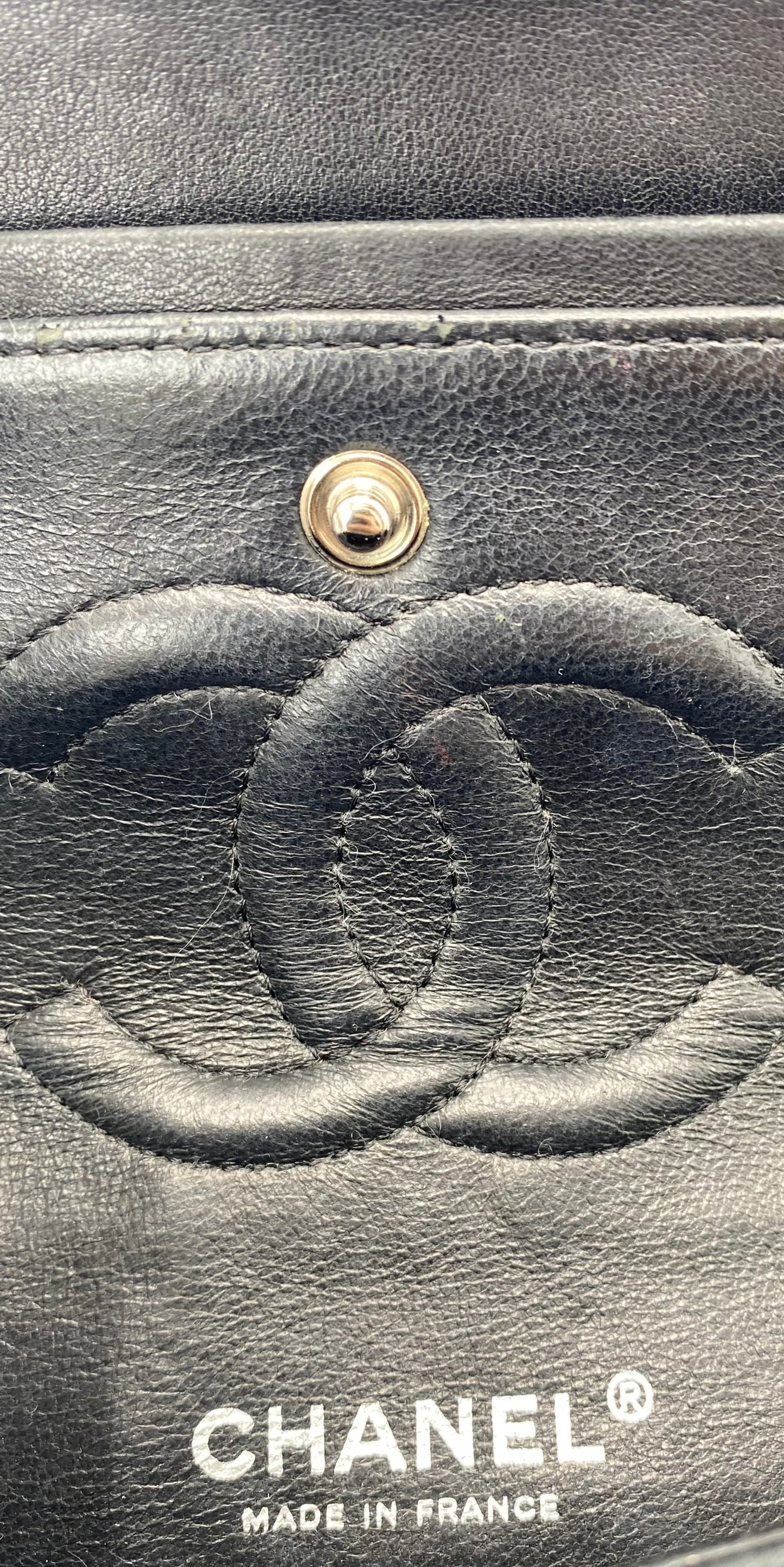 Chanel Black Camellia Embossed Lambskin Classic Timeless Medium Double Flap Bag SHW