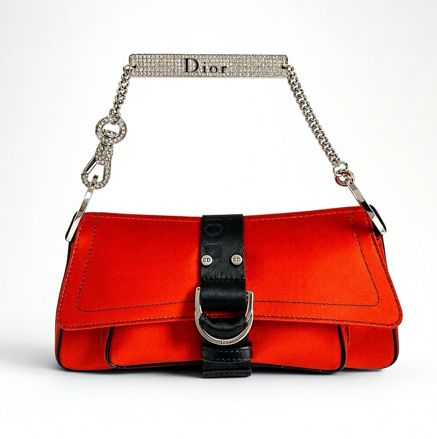 Vintage DIOR EXTRA MINI Red Black Crystal Hardcore Trotter Saddle Bag