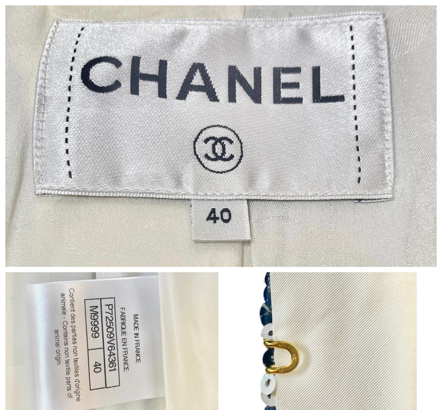 Chanel 22S Runway Sequin CC Logo Black and White Jacket FR 40