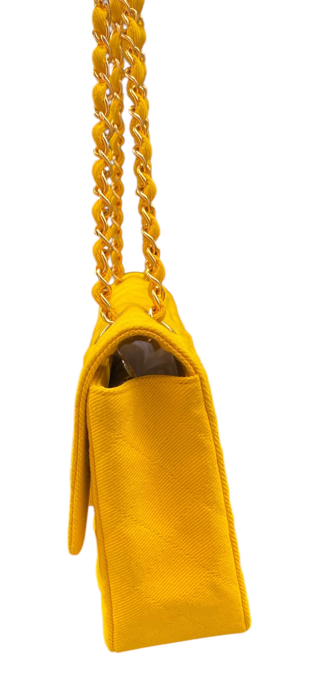Vintage Chanel 90’s Yellow Denim Medium Classic Flap Bag 24K Gold Hardware