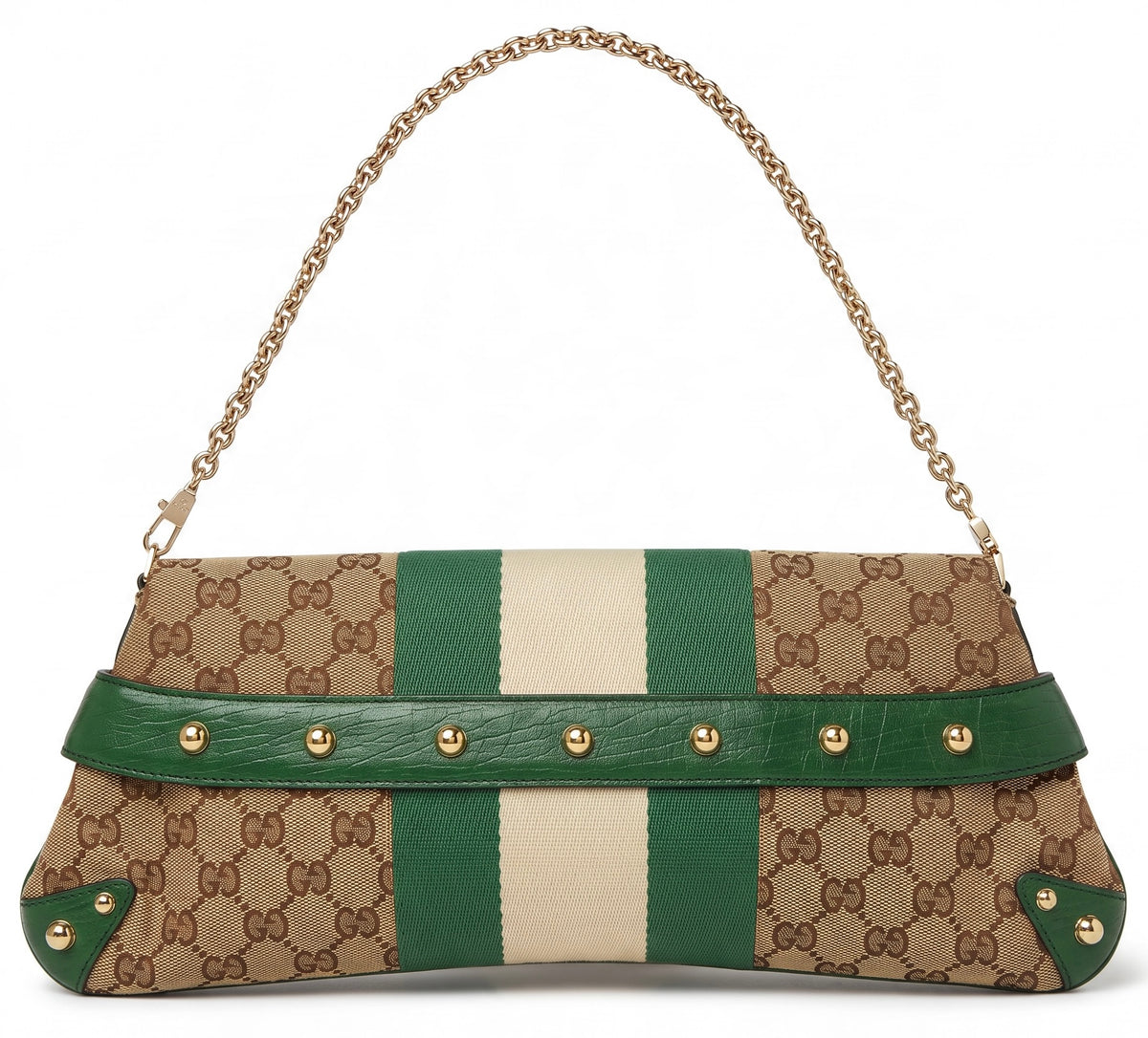 Gucci Large 1955 Tom Ford Classic Green Ivory GG Monogram Horsebit Clutch Handbag GHW