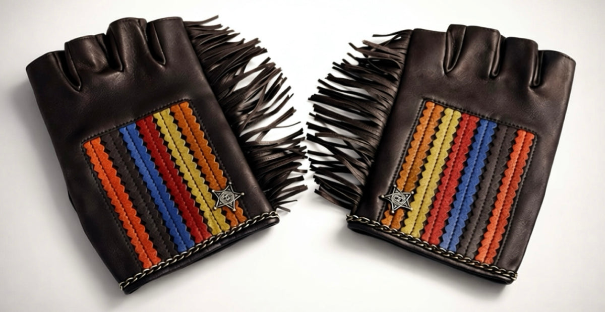 Rare Chanel 14A Paris Dallas Dark Brown Multicolor Gloves Size 8