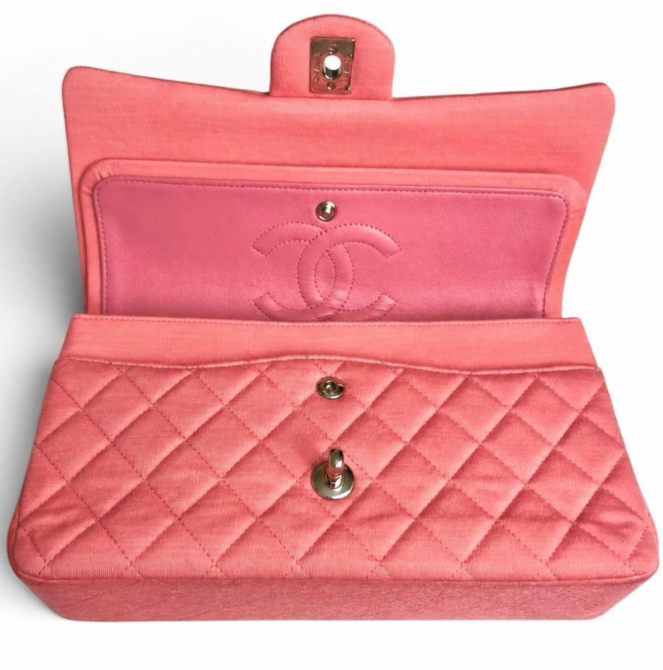Chanel 14A Supermarket Pink Jersey Medium Classic Timeless Double Flap Bag