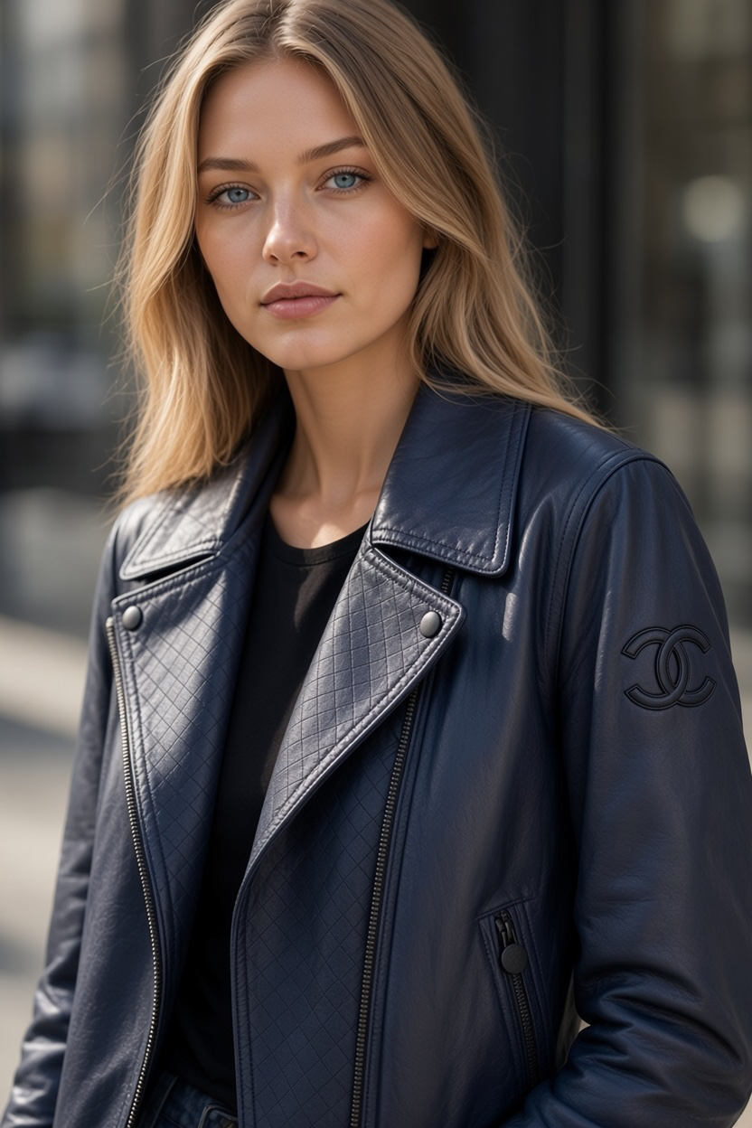 Chanel 12P Dark Blue Petrol Quilted Leather Biker Jacket FR 36
