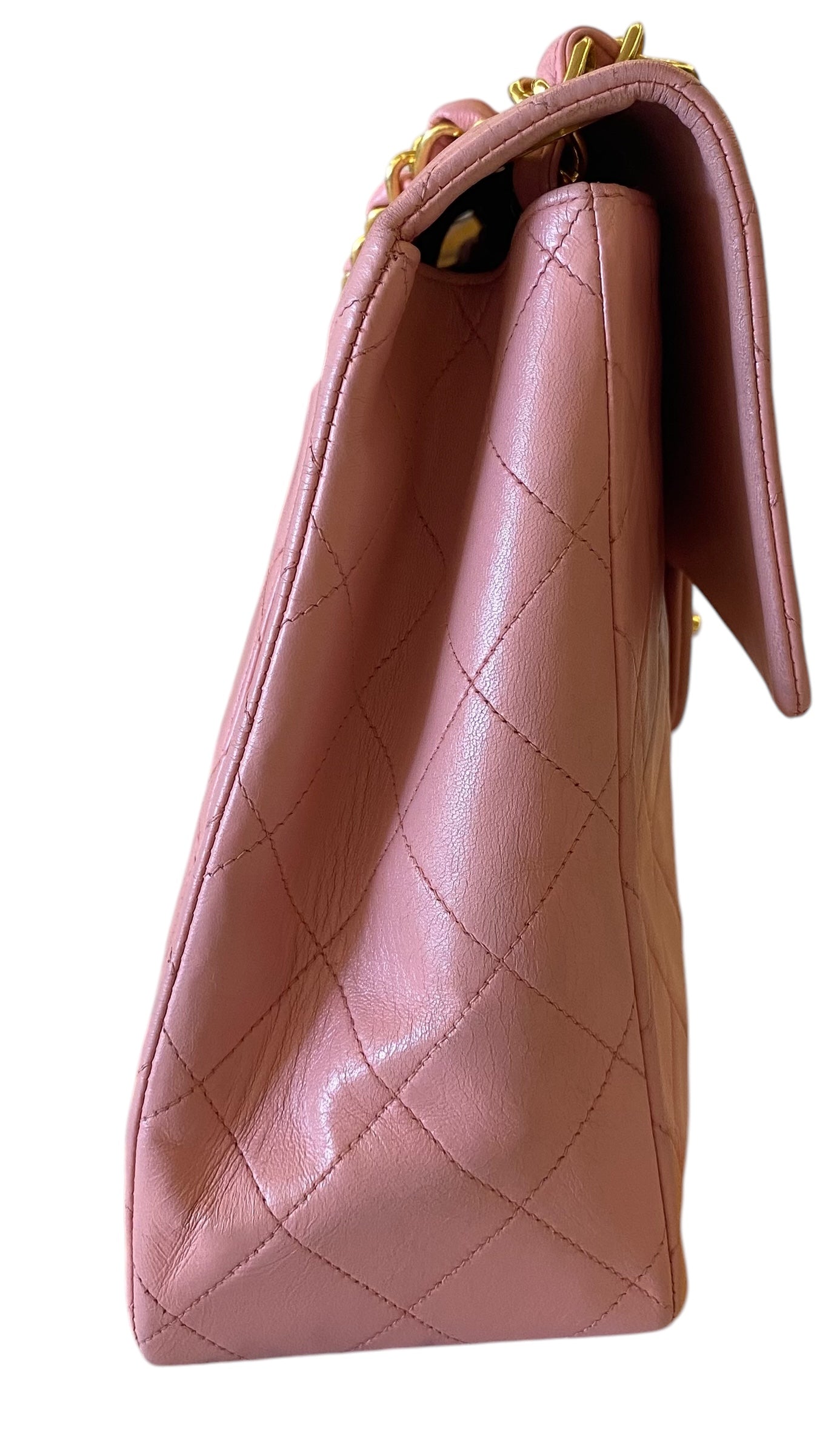 Chanel Vintage 90’s Barbie Pink Lambskin Maxi 24K Gold Hardware