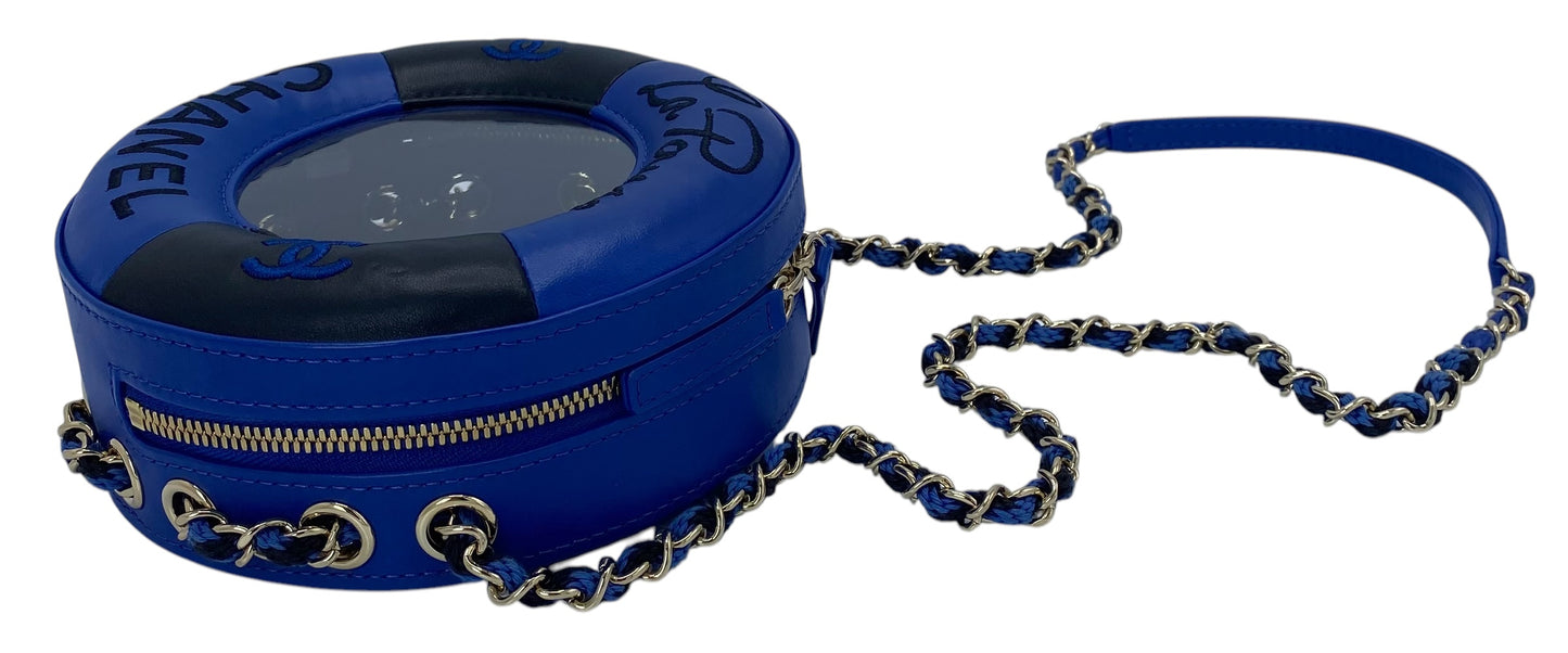 CHANEL 19C LA PAUSA COCO LIFESAVER MINAUDIÈRE BAG BLUE & BLACK WITH CHAMPAGNE GOLD HARDWARE
