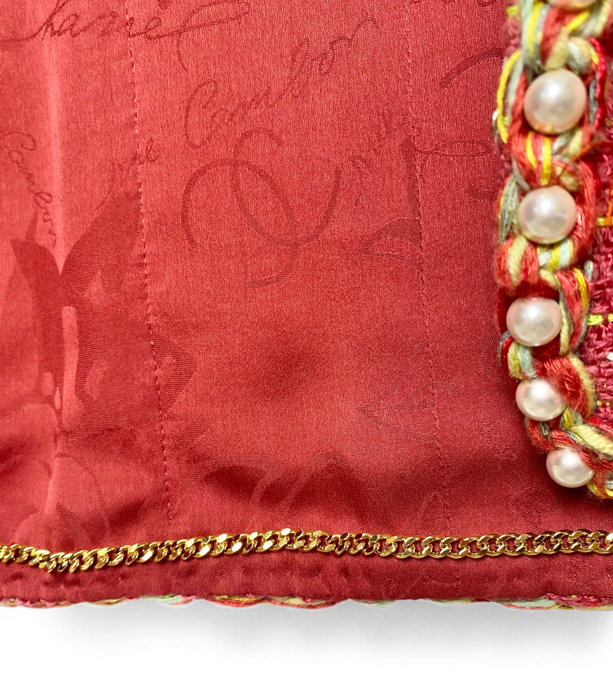Rare Chanel 17S Pink Red Multicolor Pearl Trim Tweed Waistcoat Vest FR 40