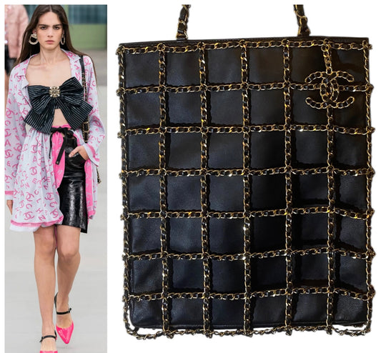 Chanel 20C Runway Black Lambskin Shopping Frame Chain Tote Bag GHW