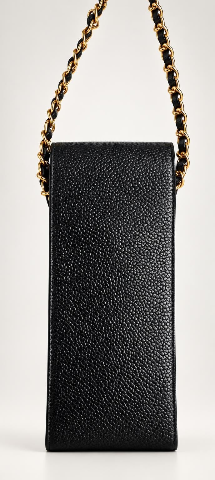 Chanel Vintage Black Caviar CC Phone Holder Pouch Chain Bag GHW