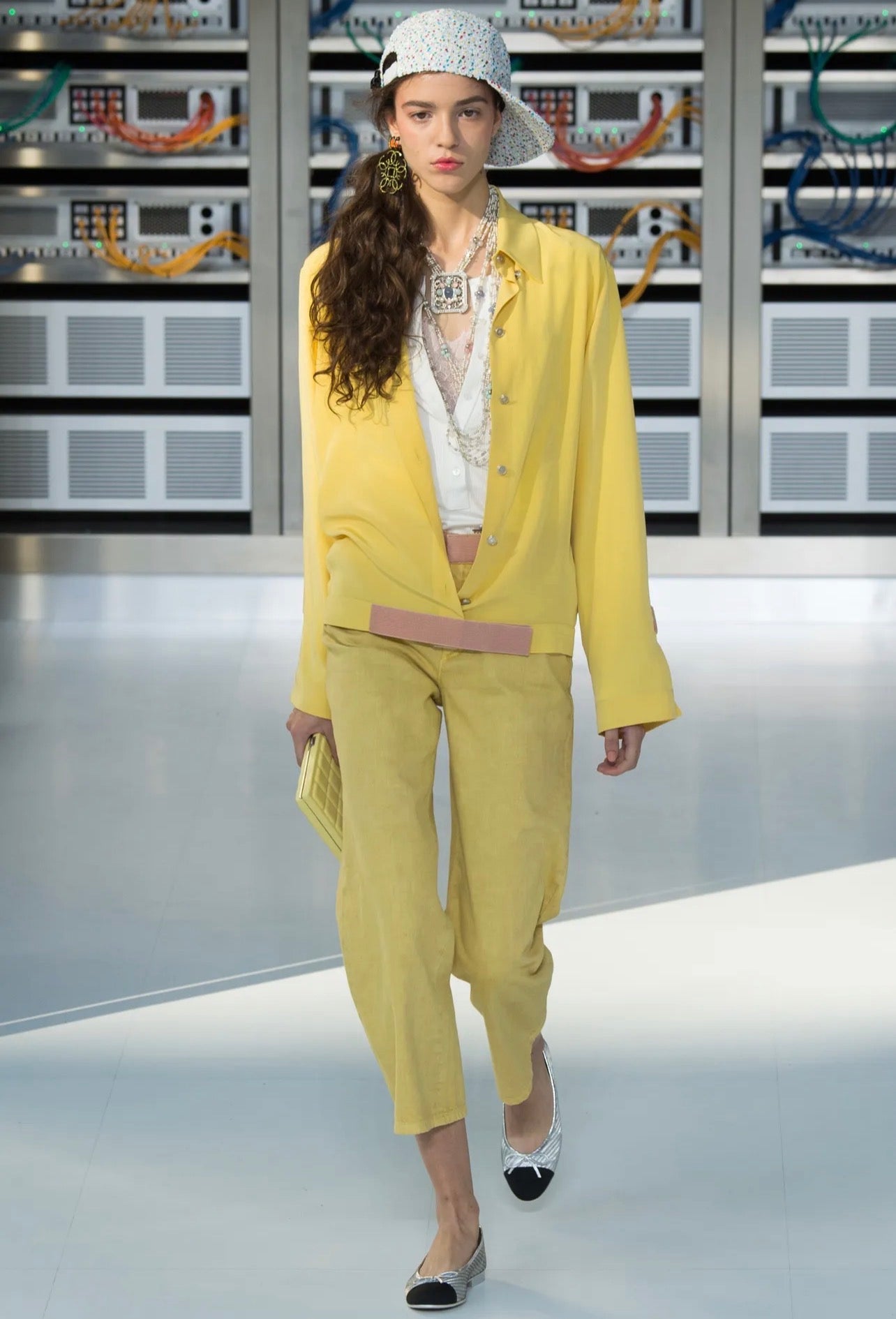 Chanel 17S Runway Yellow Crystal Oversized CC Clip On Statement Earrings