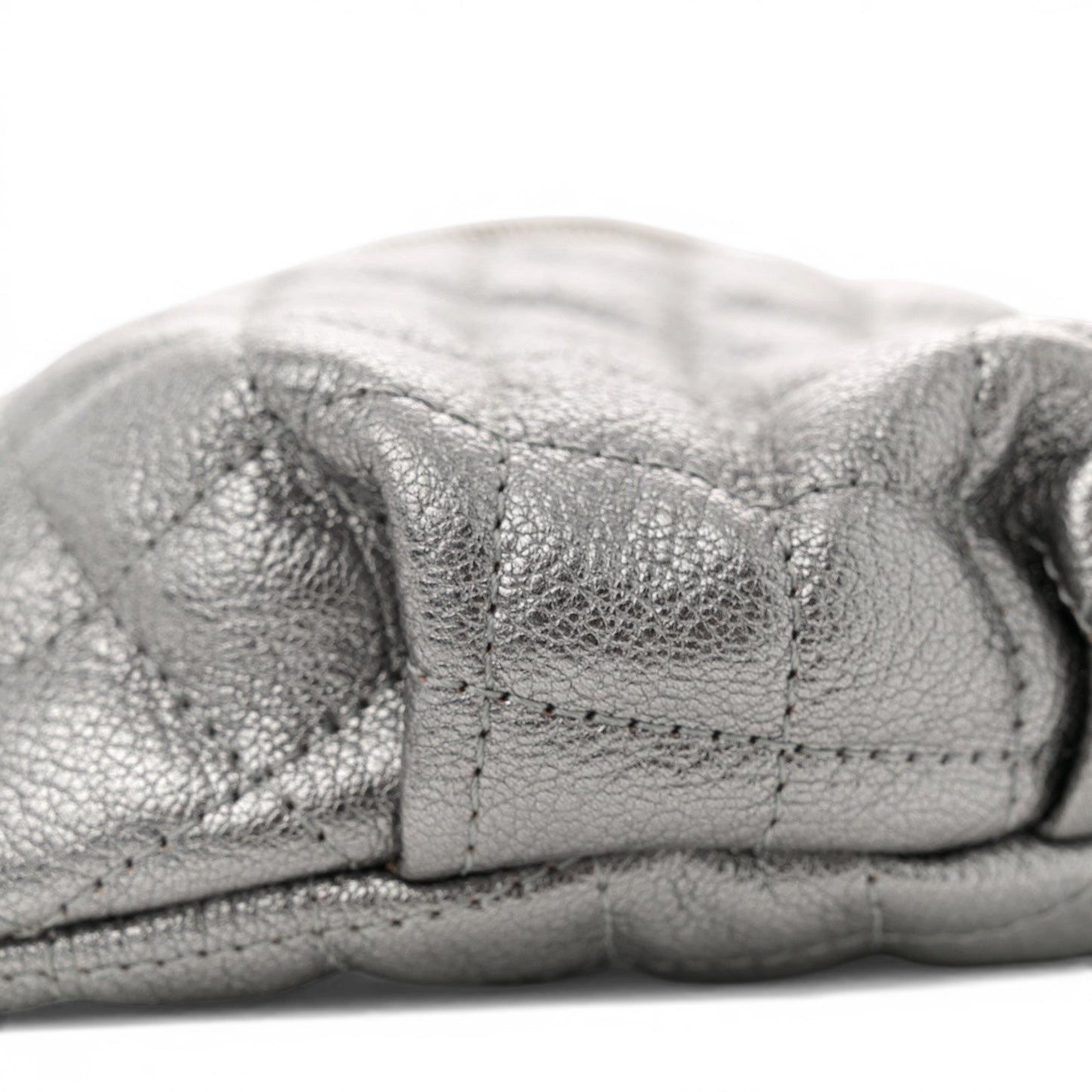 Chanel Quilted Metallic Silver Goatskin Banana Classic Waist Bag Fanny Pack