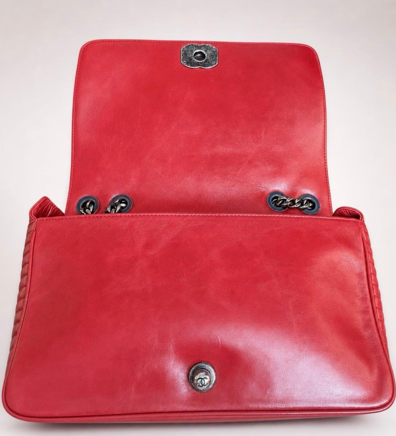 Chanel Red Quilted Glazed Aged Calfskin Leather Medium Coco Boy Flap Bag