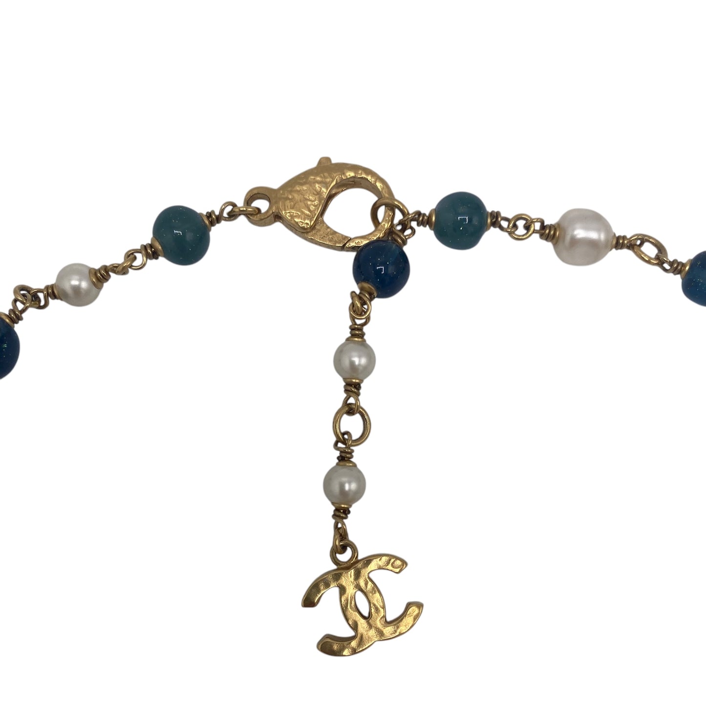 Chanel 11A Paris-Byzance 3 Strand Pearl Medallion Gold Green Blue Necklace/Belt