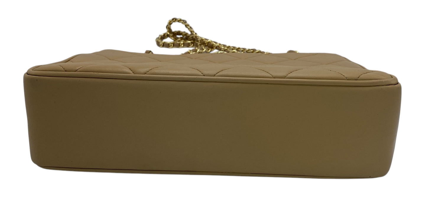 Chanel 90s Vintage 24K Big CC Beige Lambskin Pocket Chain Tote Bag