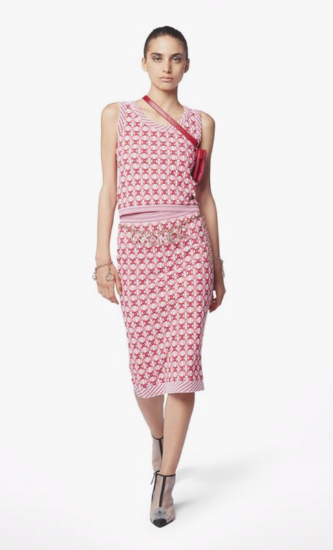 Chanel 19P Pink Red CC Logo Sleeveless Crop Top Blouse FR 42