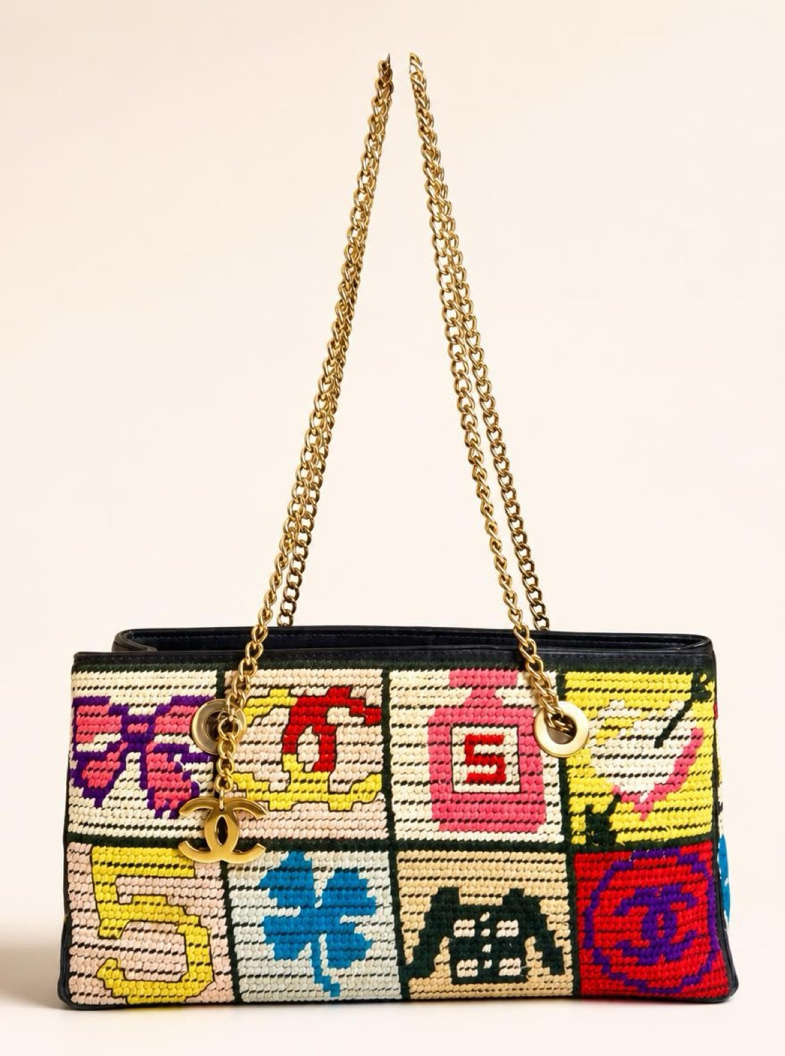 Chanel Medium Needlepoint Patchwork Precious Symbols Tote Bag Gold Hardware