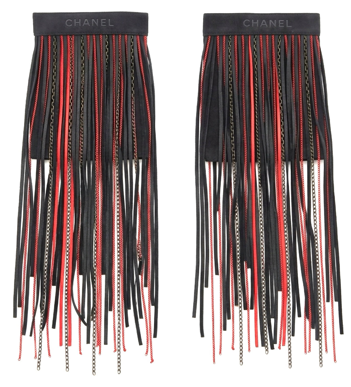 Rare Chanel 14A Paris Dallas Fingerless Fringe Chain Statement Gloves Size 7.5/54