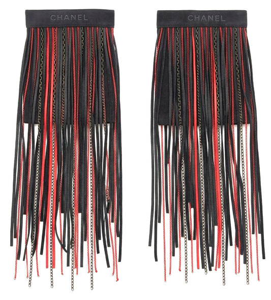Rare Chanel 14A Paris Dallas Fingerless Fringe Chain Statement Gloves Size 7.5/54