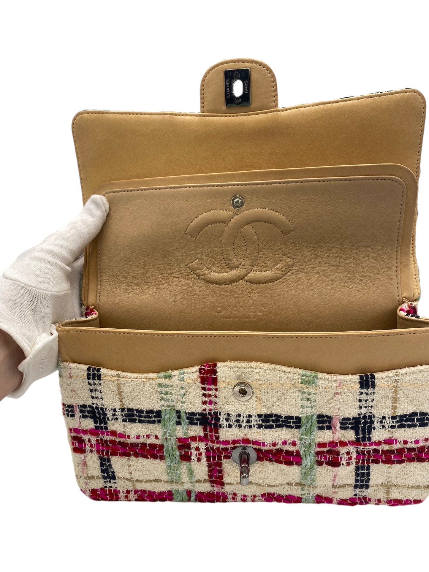 Chanel Multicolor CC Classic Timeless Tweed Medium Double Flap Bag with Ruthenium Hardware