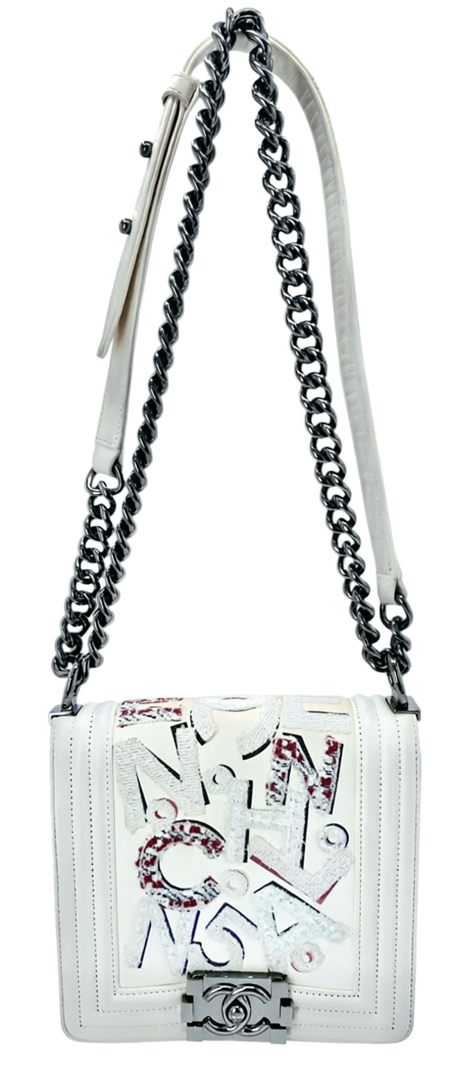 Rare Chanel 14S Limited Edition Graffiti Lambskin Small Boy Bag