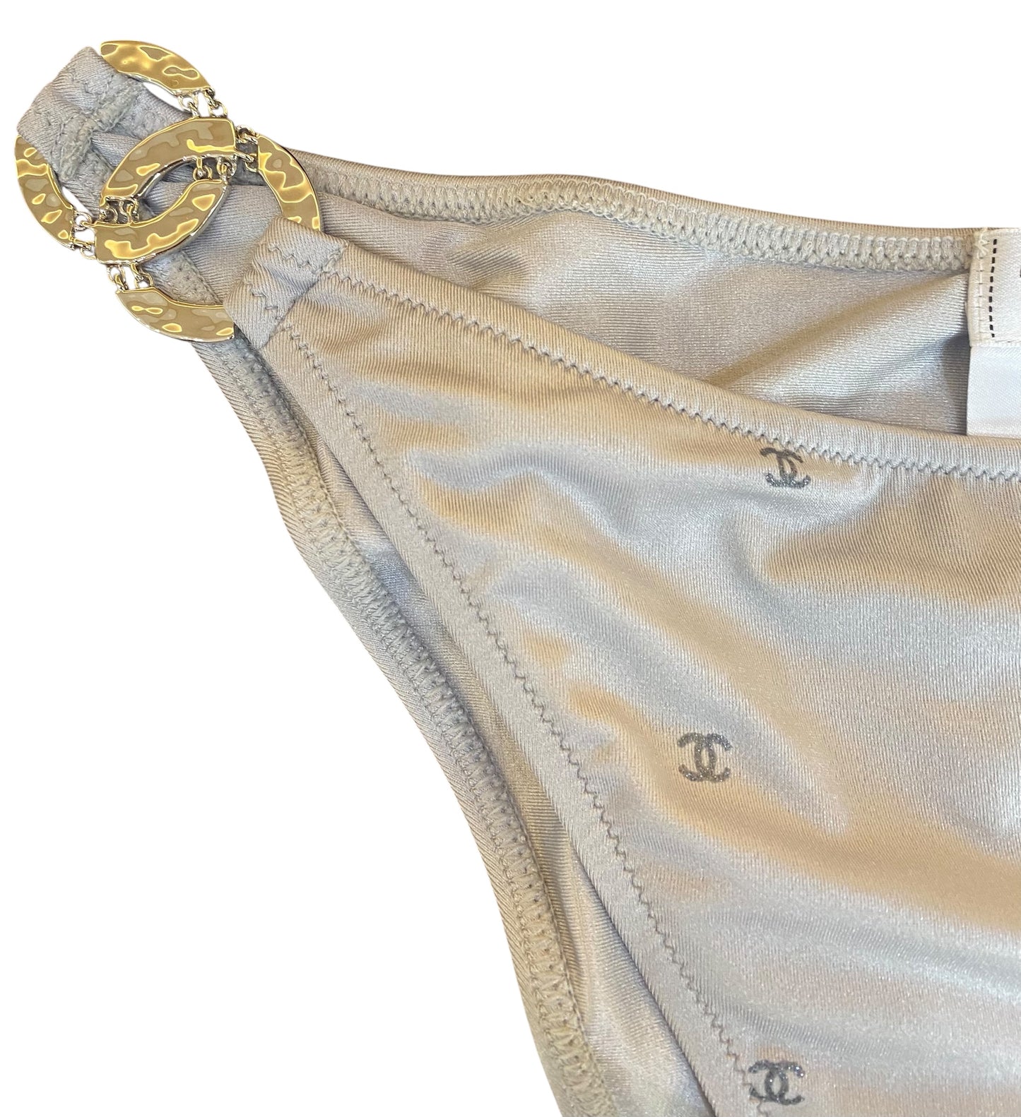 Chanel 2024 Coco Beach Silver CC Logo Bikini Two Piece Swim Suit FR 38