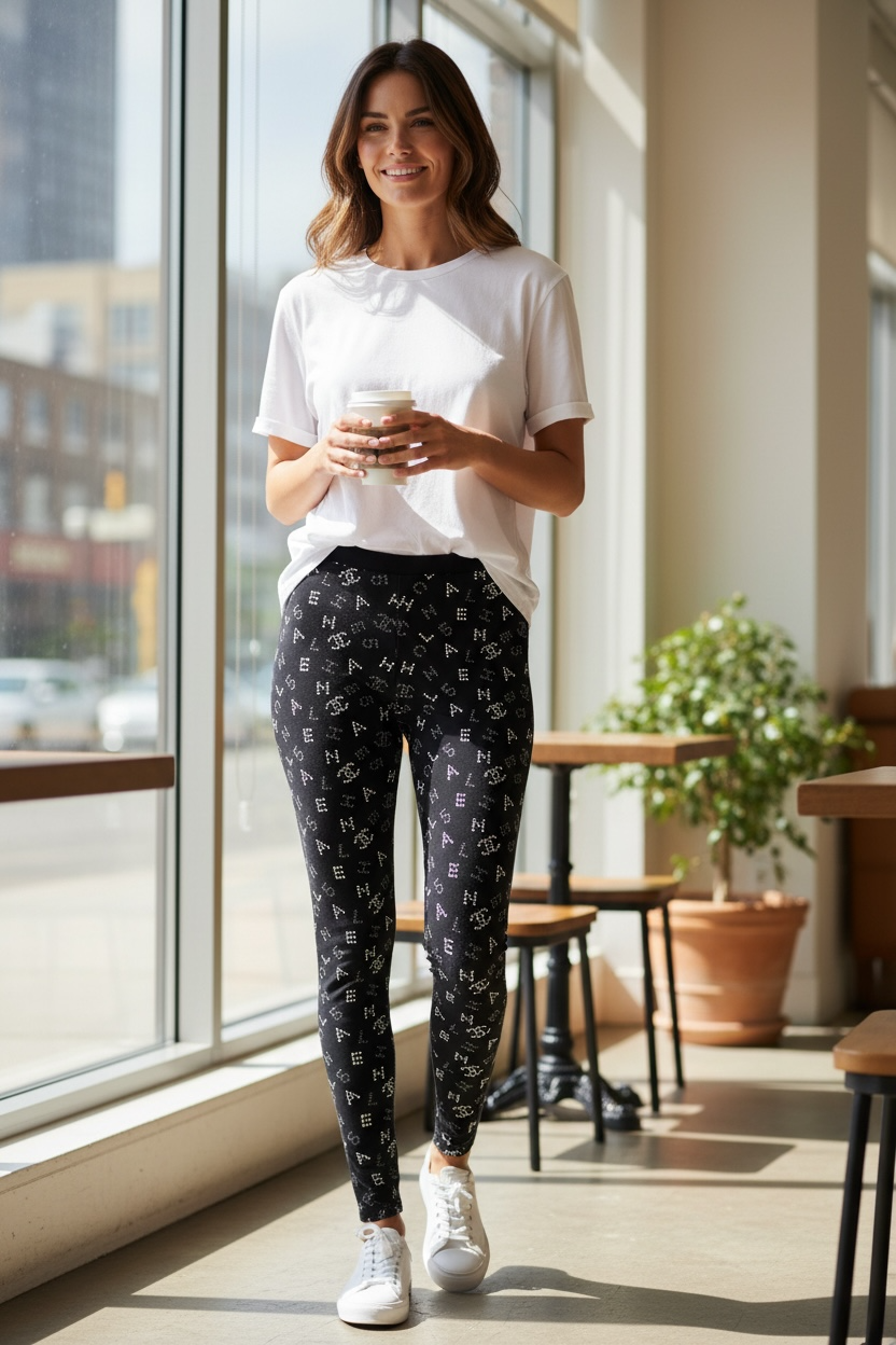 Chanel 20C Runway Black CC Logo Pants Leggings FR 42