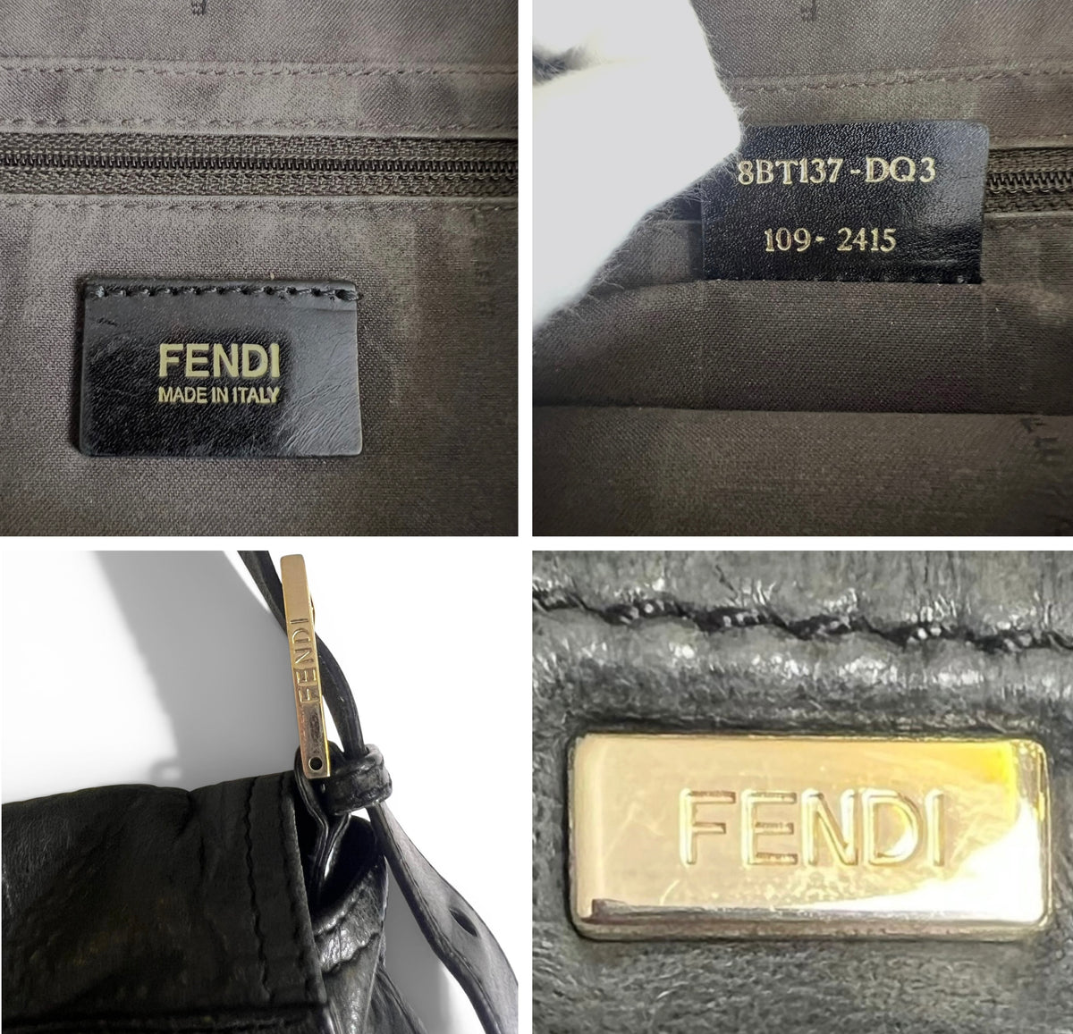 Vintage Fendi XL Black Gold Metallic Leather Wild Fringe Baguette Shoulder Crossbody Bag