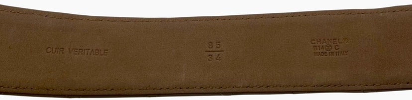 Chanel 14C Beige & Gold CC Buckle Quilted Lambskin Belt Size 85/34