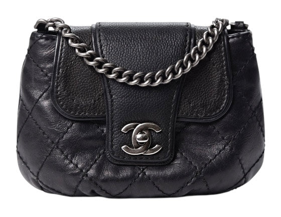 Chanel 2014 Paris-Dallas Black Caviar Mini Bubble Graphic Messenger Flap Bag