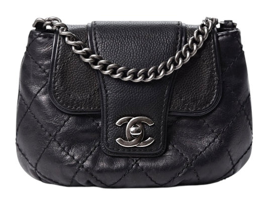 Chanel 2014 Paris-Dallas Black Caviar Mini Bubble Graphic Messenger Flap Bag