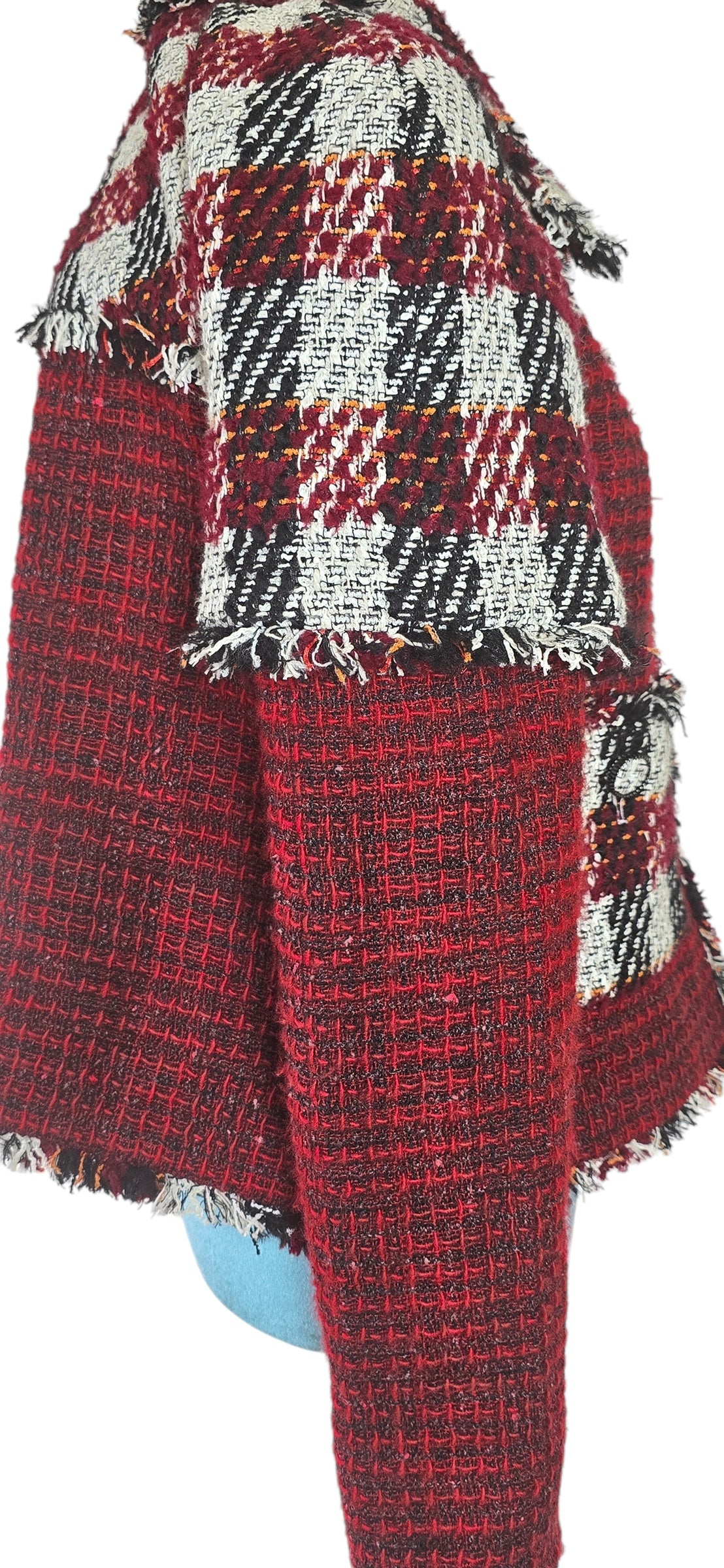 Chanel 16A Runway Burgundy Plaid Tweed Fringe Jacket FR 40