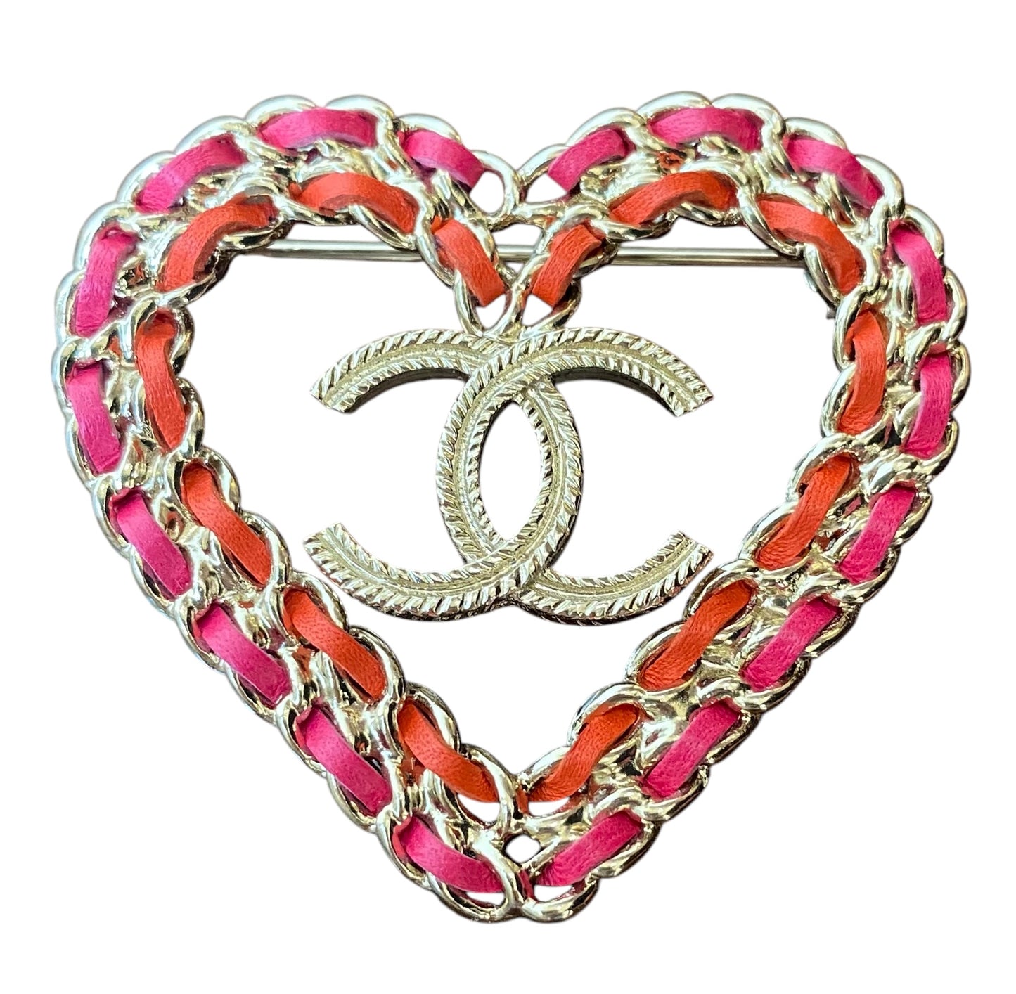 Chanel 2018 CC Heart Lambskin Chain Brooch