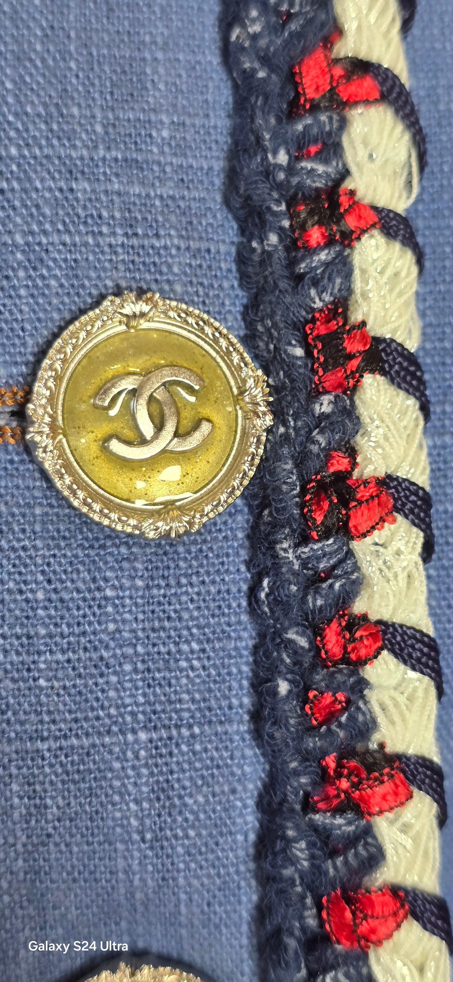 Chanel 13C Paris-Versailles Runway Denim Cotton Blue Braided Trim Jacket FR 38