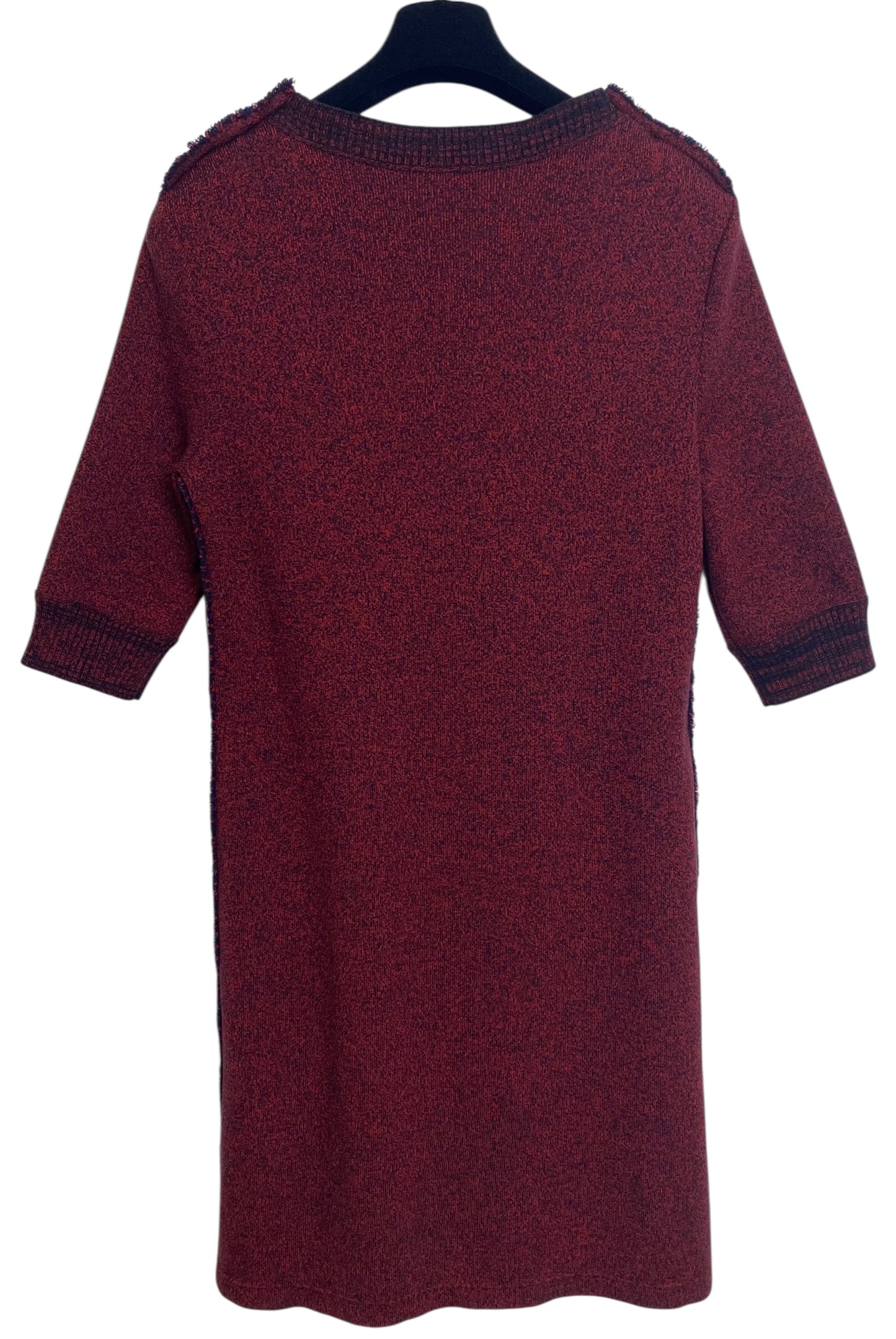 Chanel 2019 Burgundy Navy Wool Cashmere Tweed Trim CC Buttons Dress FR 40