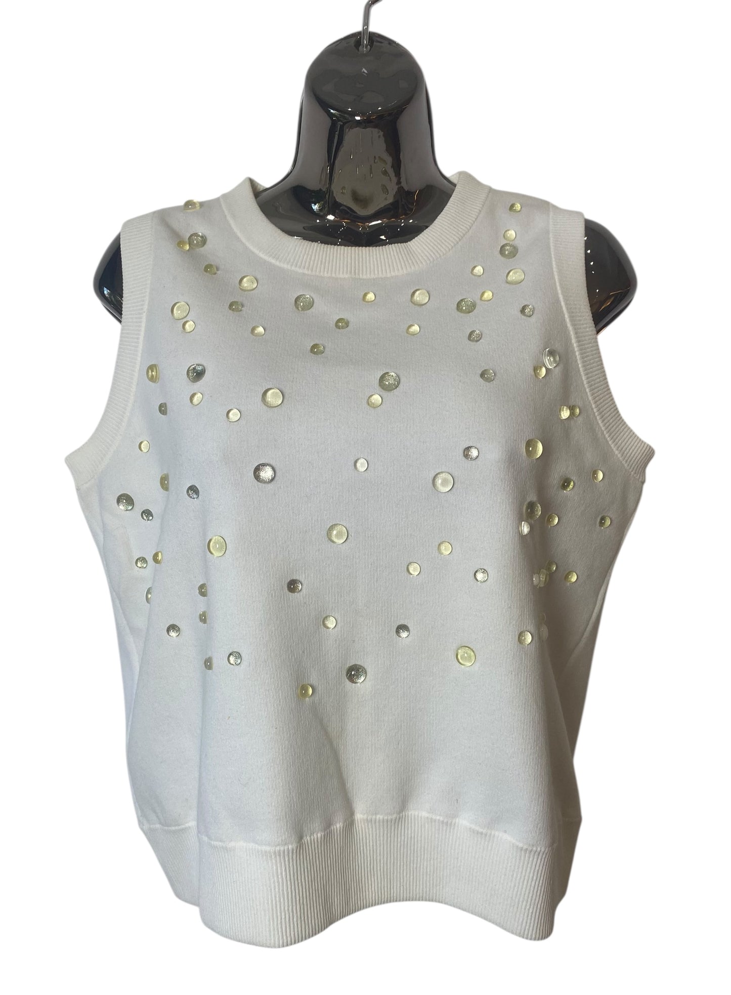 CHANEL 18P WATER DROP EMBELLISHED COTTON BLOUSE TOP FR 38