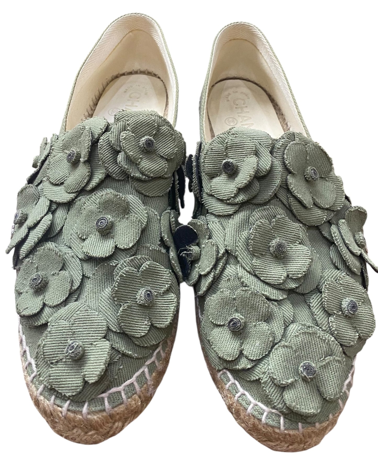 Chanel 17C Coco Cuba Camellia Khaki Green Espadrilles EU 41