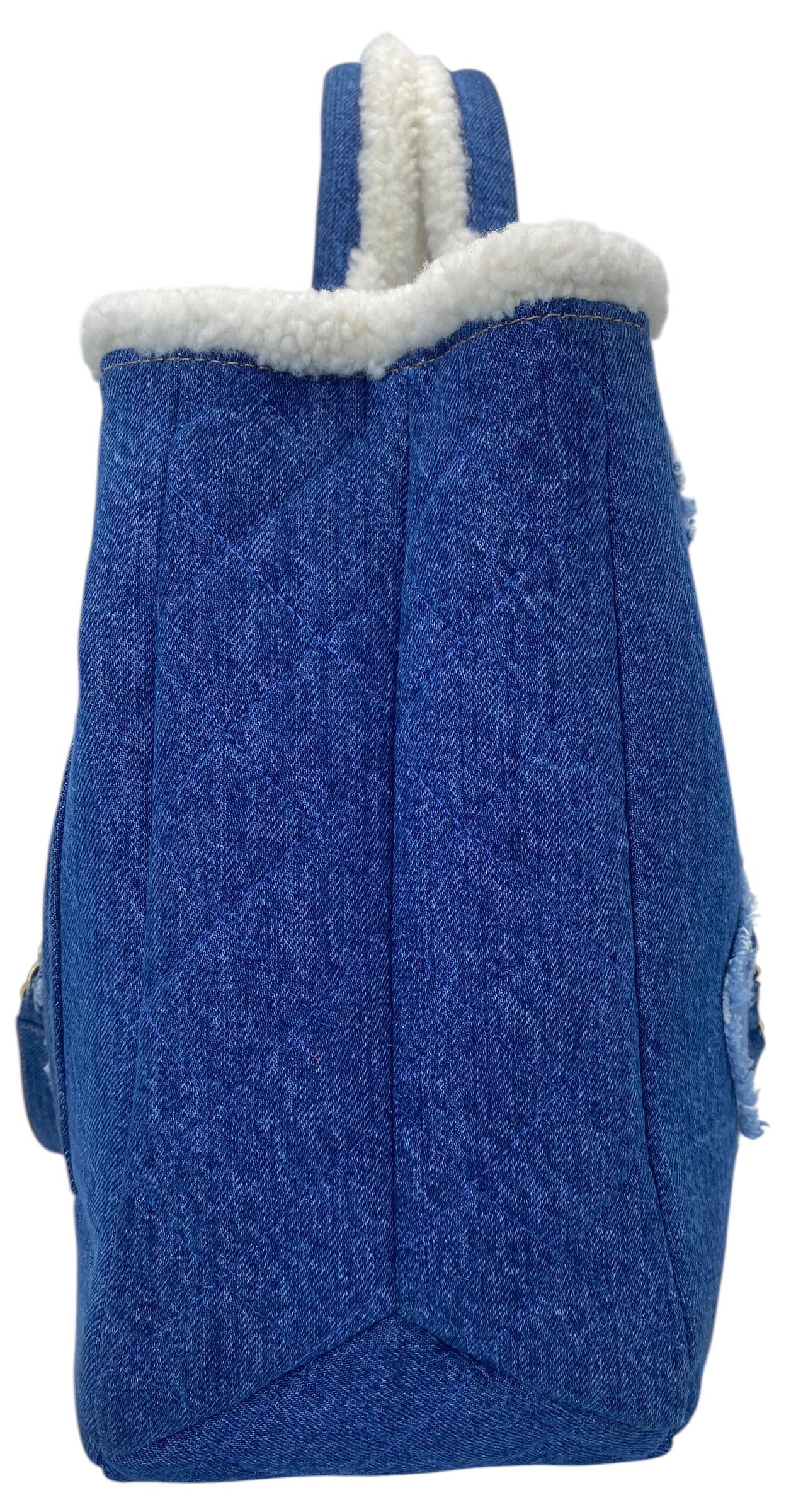 Chanel 19A Paris-New York Egypt Blue Denim & Shearling Hieroglyph Coco Shopping Tote