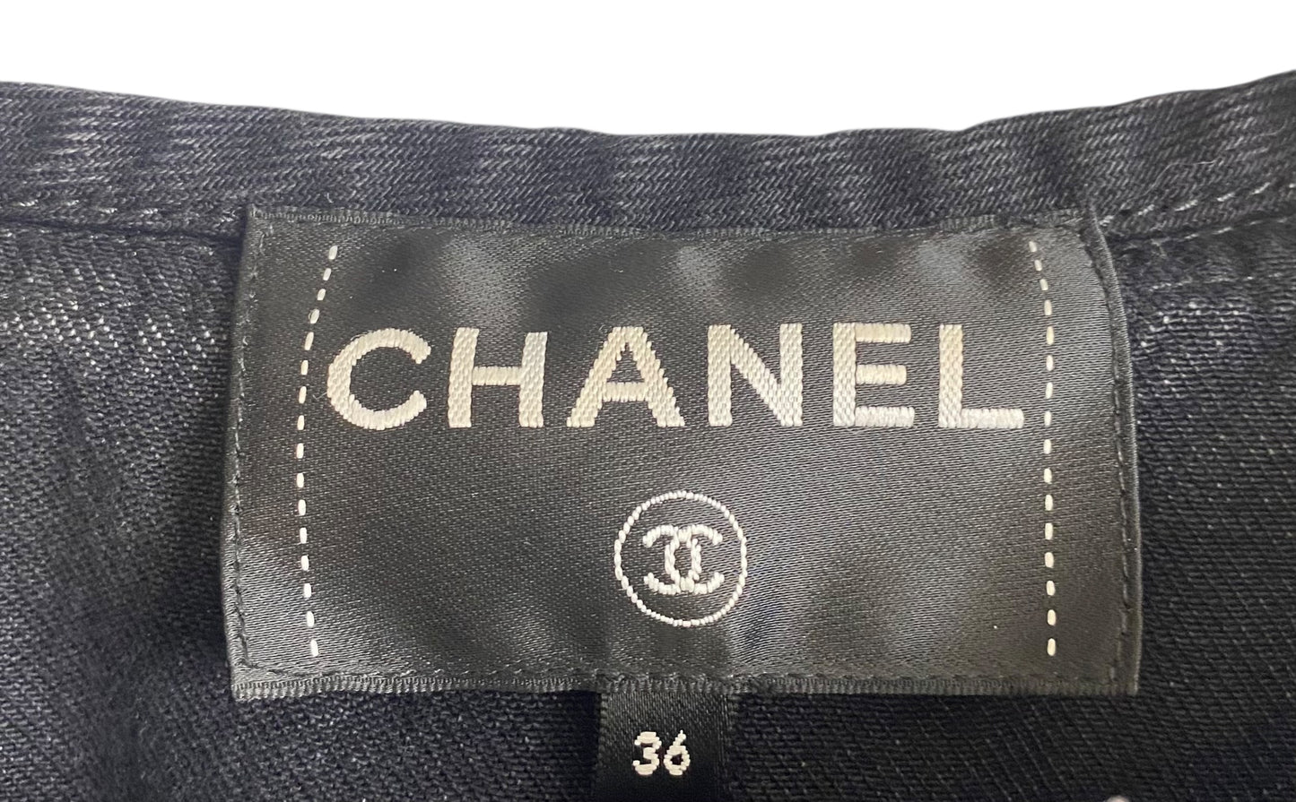 Chanel 24A Paris Manchester Black Denim Coat Jacket Cape FR 36