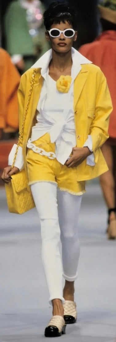 Vintage Chanel 1992 Yellow Denim Medium Classic Flap Bag 24K Gold Hardware