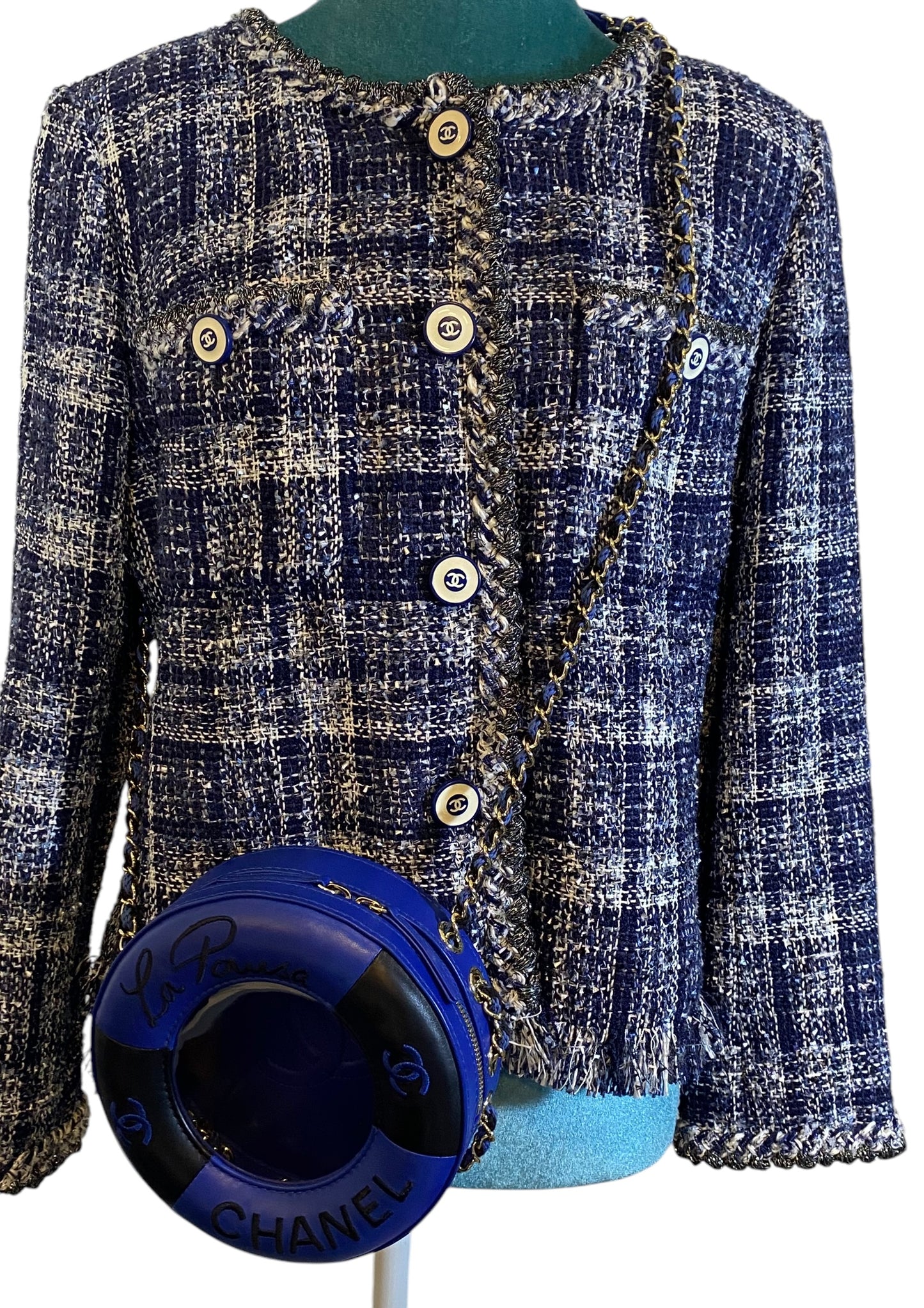 CHANEL 18P BLUE FANTASY TWEED LESAGE JACKET FR 42