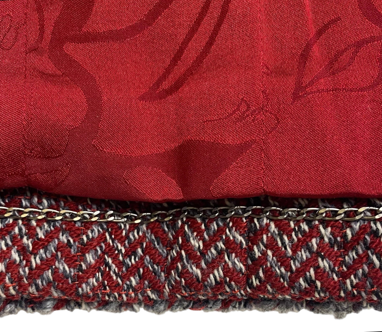 CHANEL 08A BURGUNDY GREY BRAIDED TRIM TWEED JACKET BLAZER FR 38