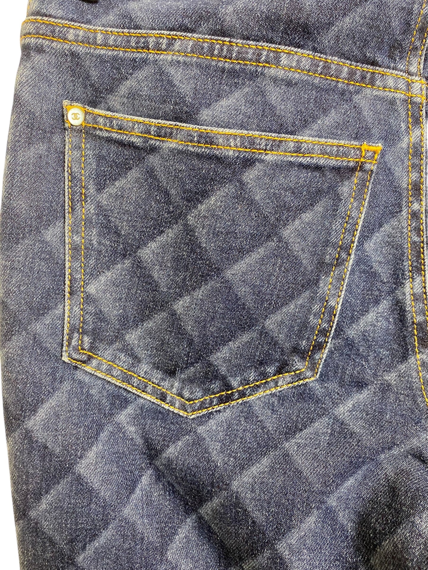 Chanel 22B Dark Blue Quilted Print Jeans FR 36