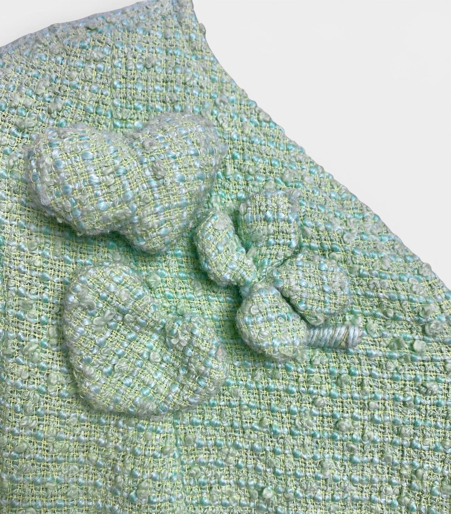 Chanel 04C Mint Green Tweed Boucle Zippered Appliqués Jacket FR 42