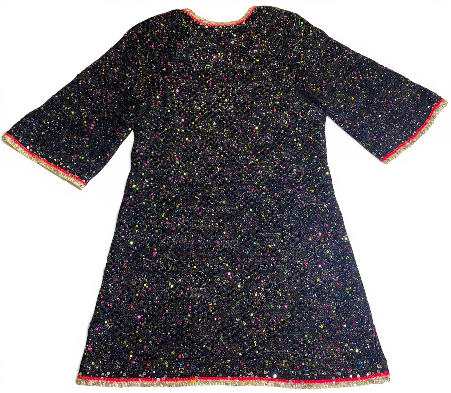 Chanel 24C Multicolor Black Pink White Knit Sequin Dress FR 40
